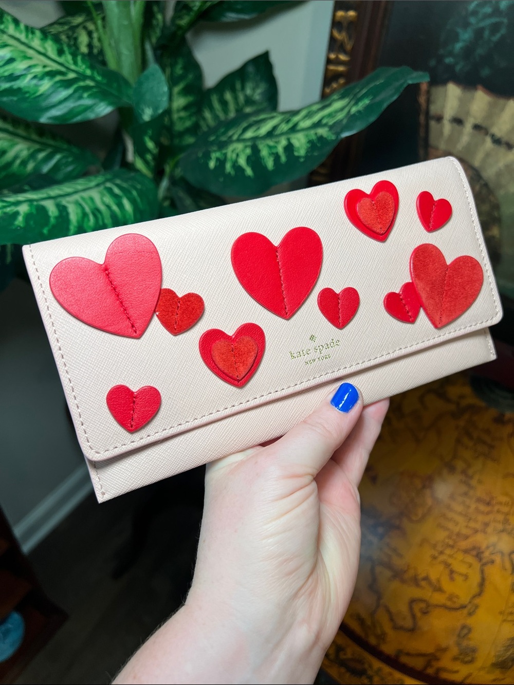 Kate Spade Heart It Harling Layered Hearts Red Pink Leather Folding Wallet
